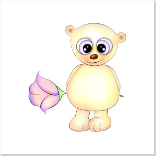 Teddy bear and flower Posters and Art